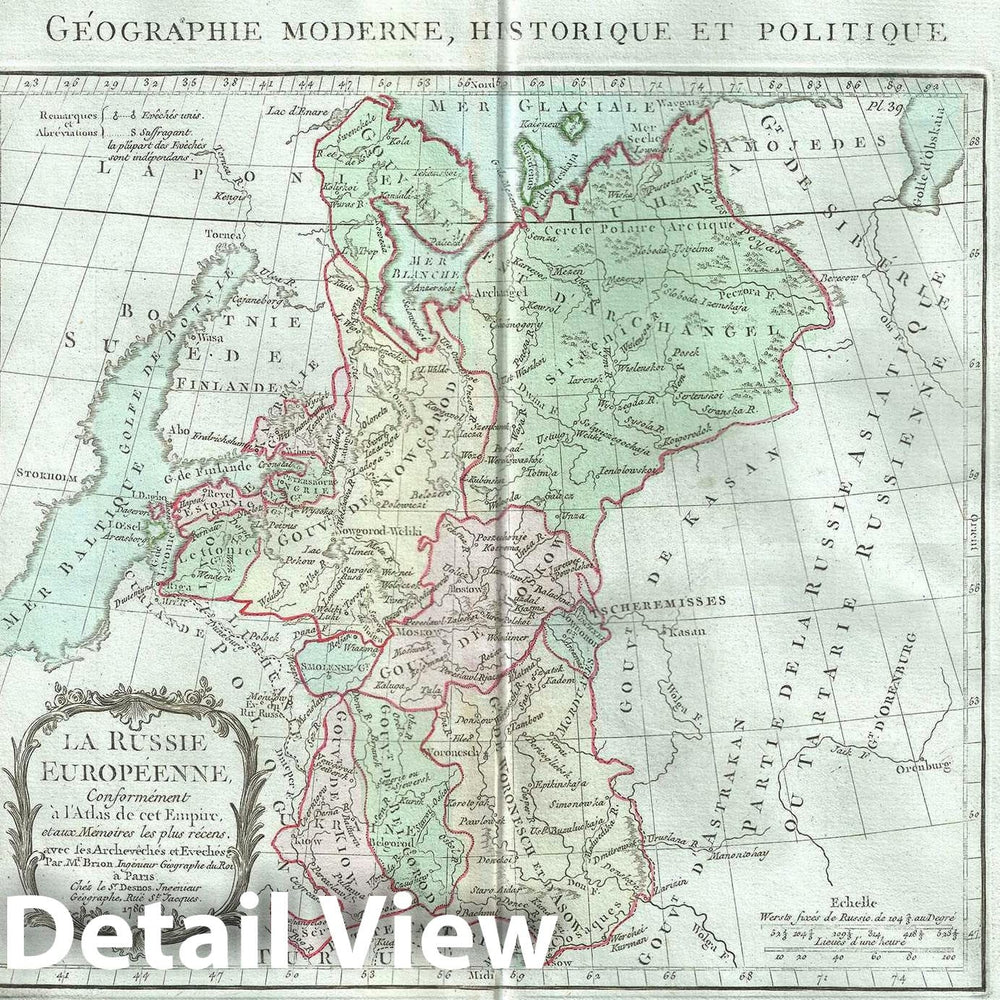 Historic Map : European Russia, Desnos, 1786, Vintage Wall Art