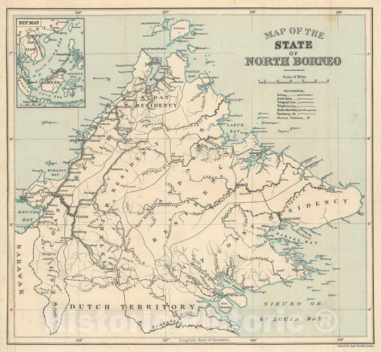 Historic Map : British North Borneo "Sabah, Malaysia", Stanford, 1926, Vintage Wall Art