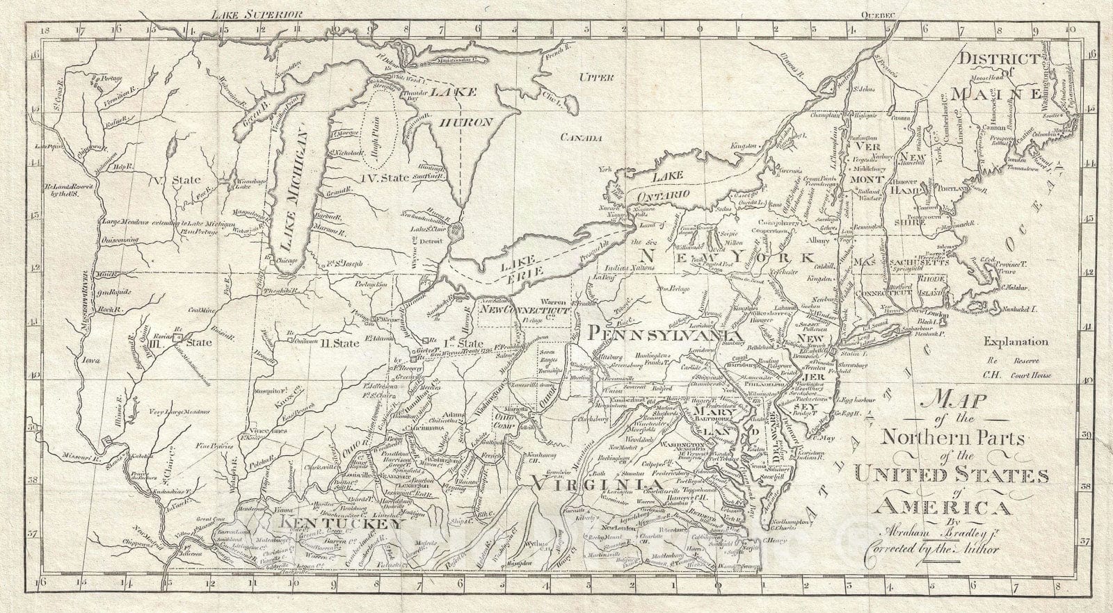 Historic Map : The Northern United States and Northwest Ordinance, Bradley, 1802 v1, Vintage Wall Art