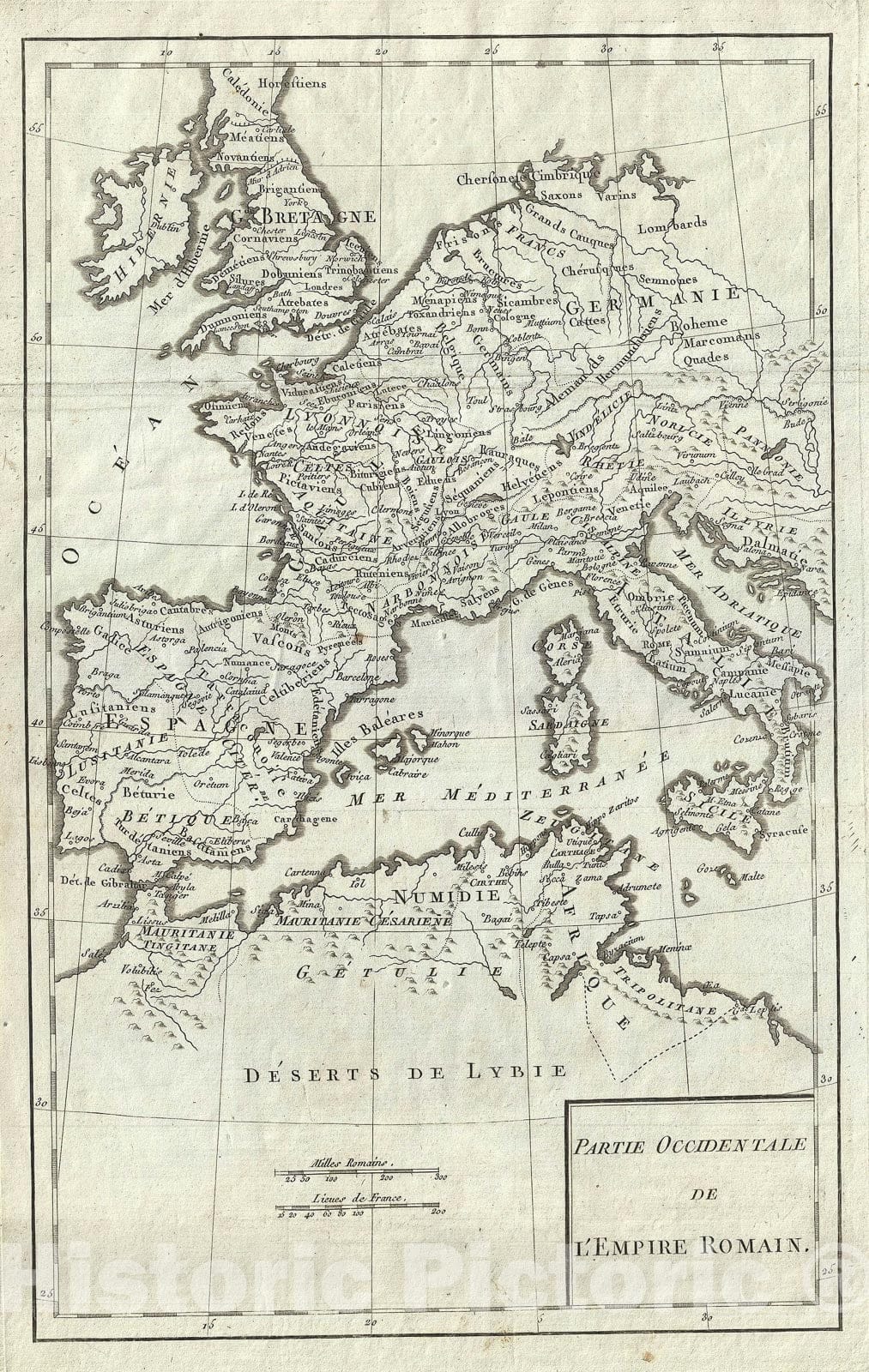 Historic Map : The Western Roman Empire "Includes Italy", Delisle de Sales, 1770, Vintage Wall Art