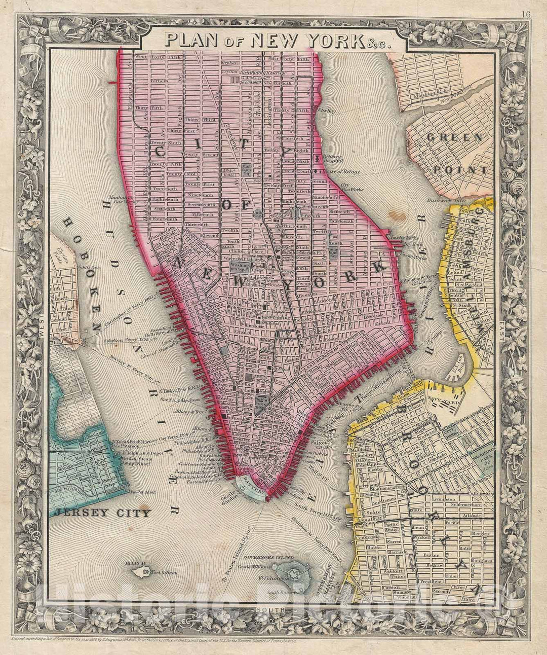 Historic Map : New York City, New York "first edition", Mitchell, 1860, Vintage Wall Art