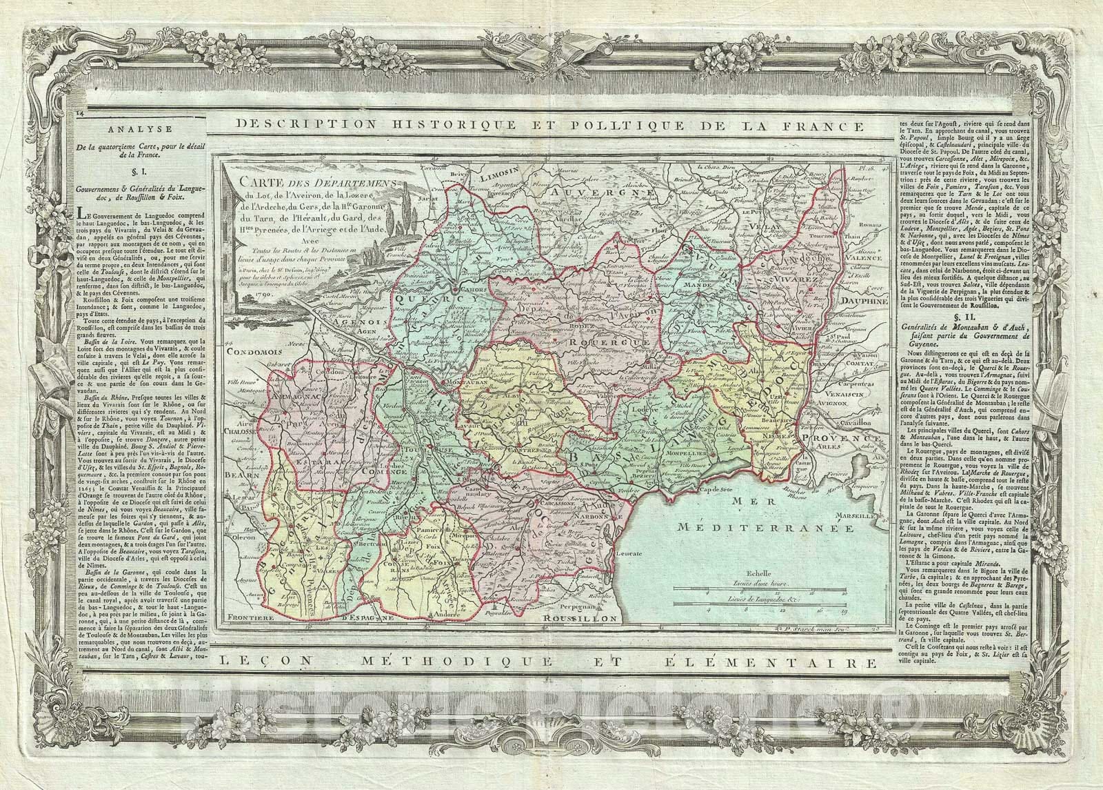 Historic Map : Languedoc and Midi-Pyrennes Regions of France, Desnos, 1786, Vintage Wall Art