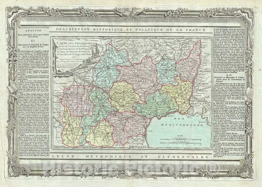 Historic Map : Languedoc and Midi-Pyrennes Regions of France, Desnos, 1786, Vintage Wall Art