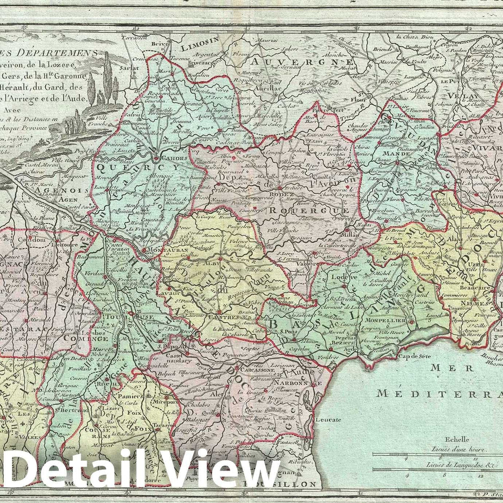 Historic Map : Languedoc and Midi-Pyrennes Regions of France, Desnos, 1786, Vintage Wall Art