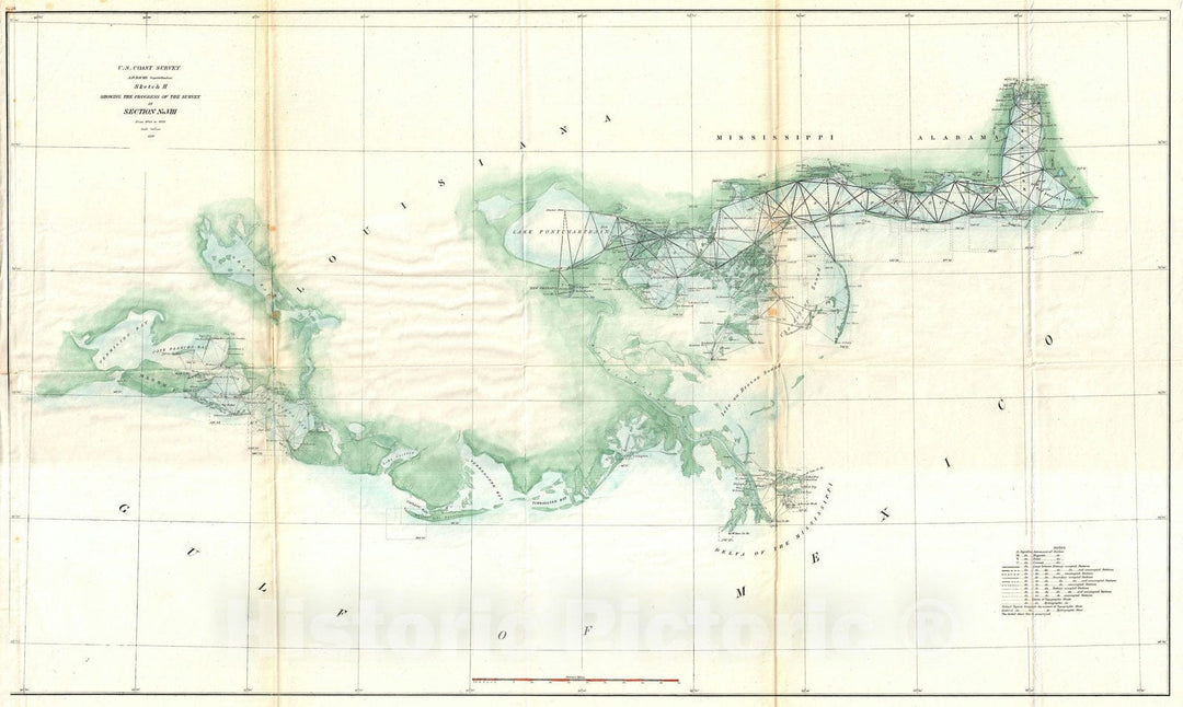 Historic Map : The Gulf Coast from Vermilion Bay to Mobile Bay, U.S. Coast Survey, 1859, Vintage Wall Art