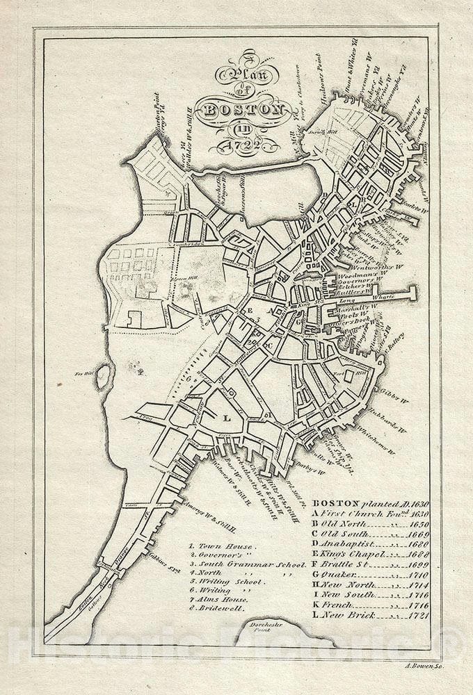 Historic Map : Boston and Vicinity, Bowen, 1820, Vintage Wall Art