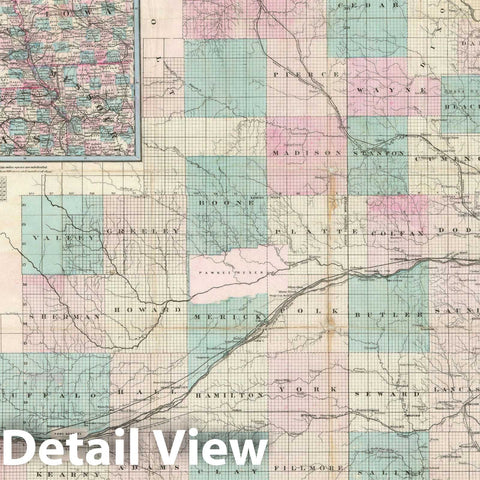 Historic Map : The State of Nebraska, Colton, 1871, Vintage Wall Art