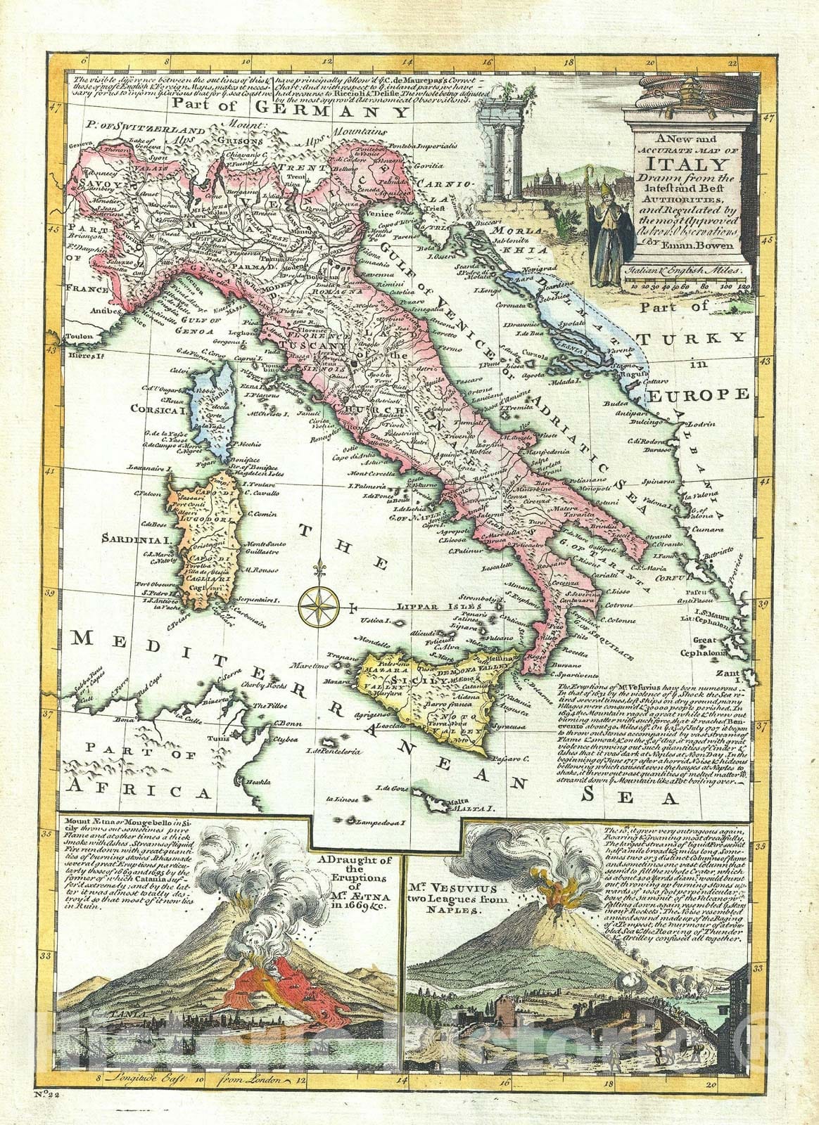 Historic Map : Italy, Bowen, 1747, Vintage Wall Art