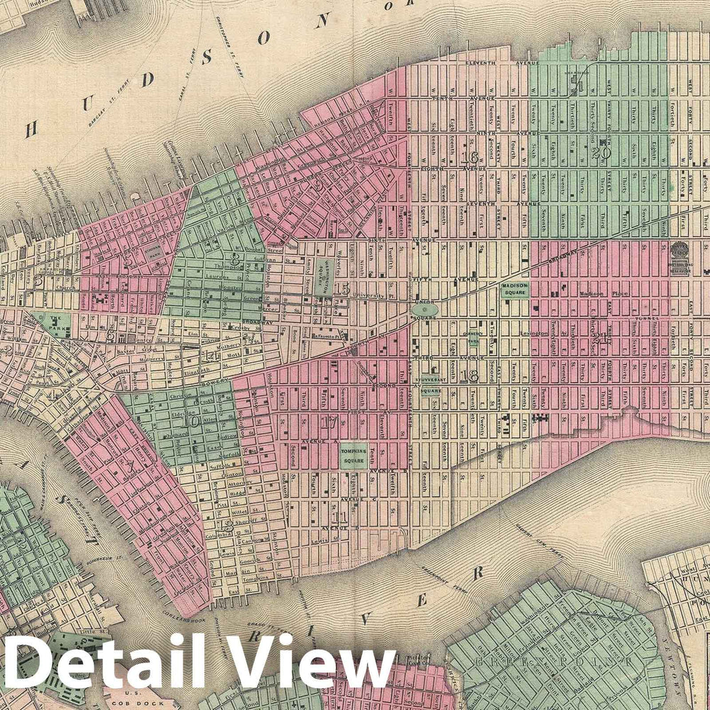 Historic Map : New York City and Brooklyn, Johnson, 1866 v2, Vintage Wall Art