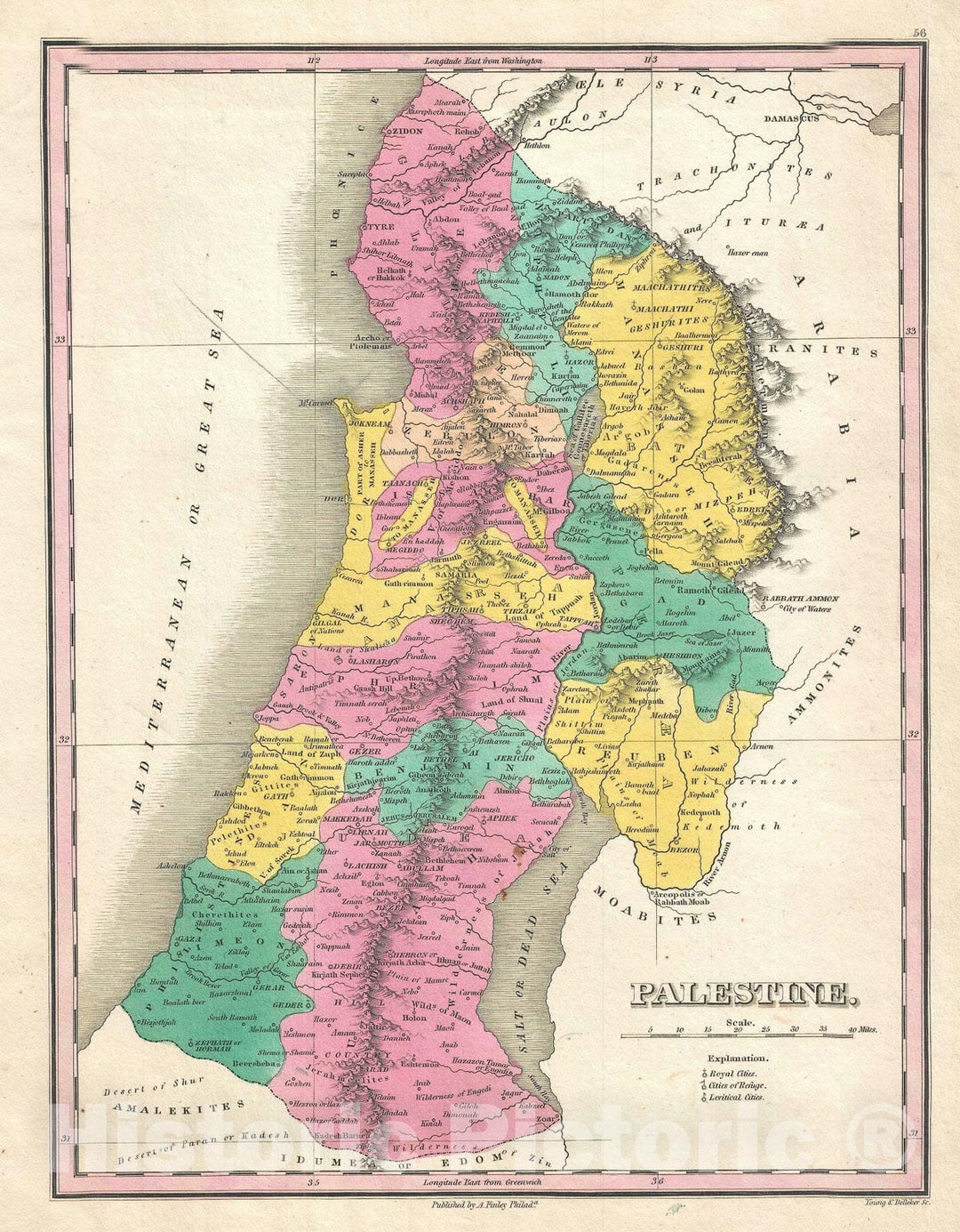 Historic Map : Israel, Palestine, or The Holy Land, Finley, 1828, Vintage Wall Art