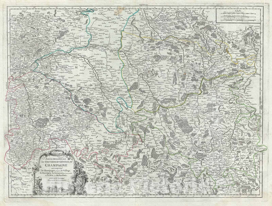 Historic Map : The Southern Champagne Region of France, Vaugondy, 1757, Vintage Wall Art