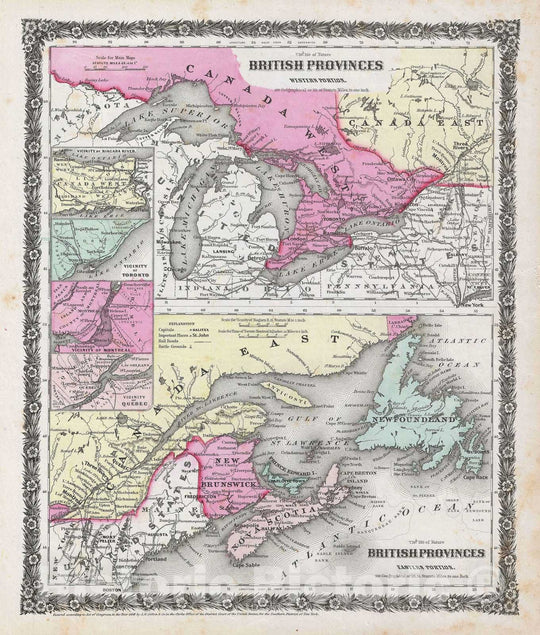 Historic Map : The British Provinces "Eastern and Western Canada", Colton, 1858, Vintage Wall Art