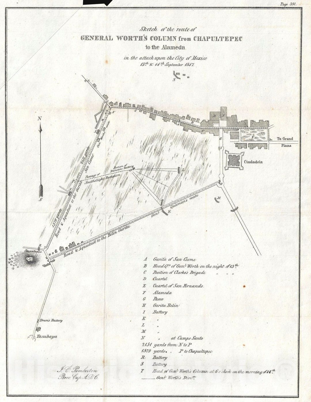 Historic Map : The Battle of Mexico City during The Mexican-American War, Pemberton, 1847, Vintage Wall Art