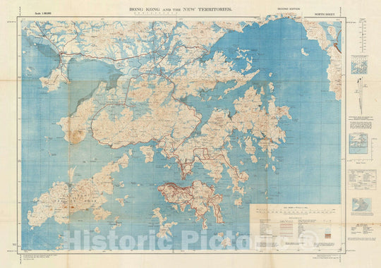 Historic Map : General Staff War Office Map of Hong Kong, Kowloon, New Territories, 1945, Vintage Wall Art