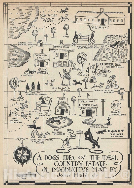 Historic Map : a Dog's Ideal Country Estate, John Held Fantasy, 1931, Vintage Wall Art