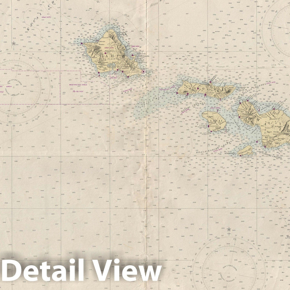 Historic Map : Nautical Chart Hawaii or around Hawaiian Islands, U.S. Coast Survey, 1948, Vintage Wall Art