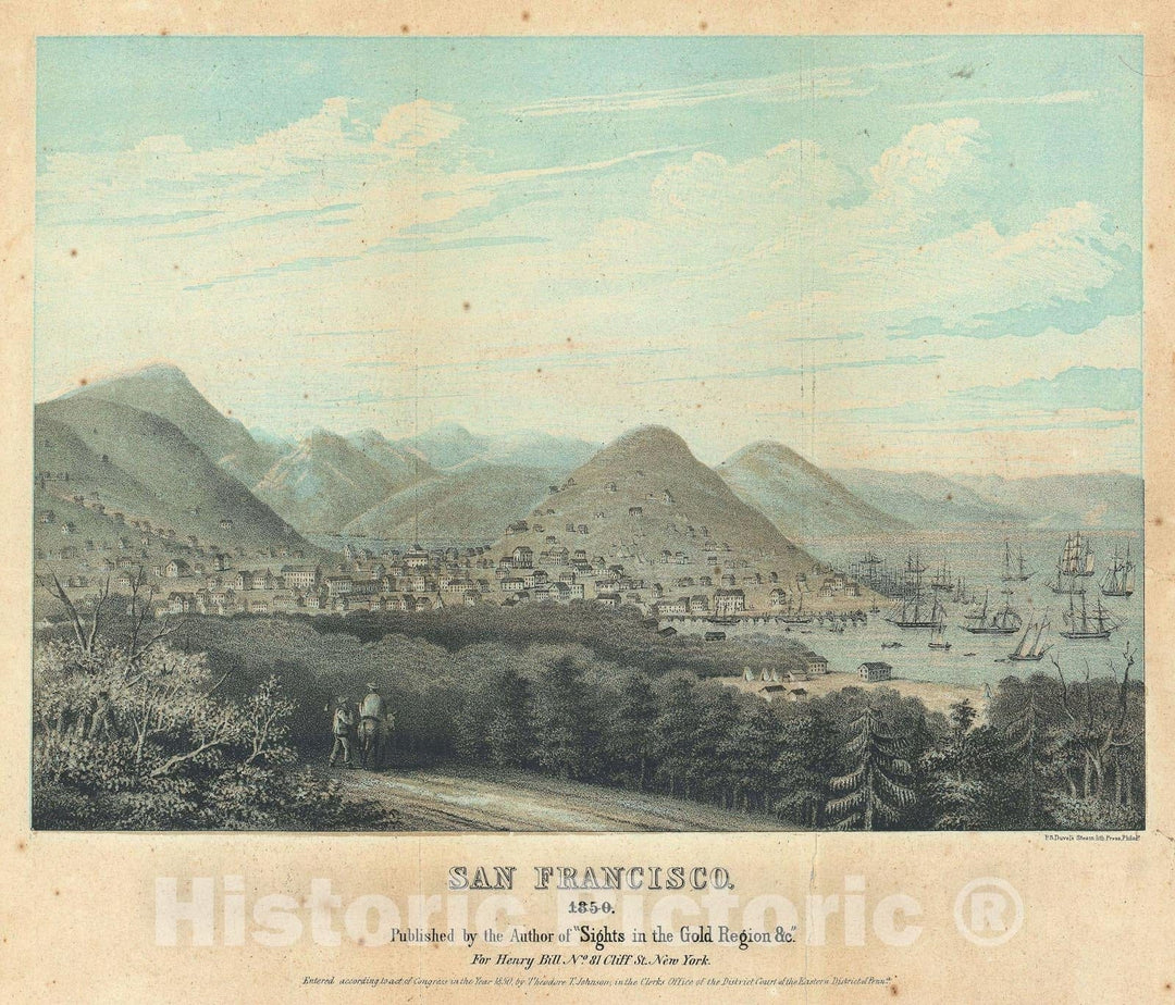 Historic Map : San Francisco, Johnson, 1850, Vintage Wall Art