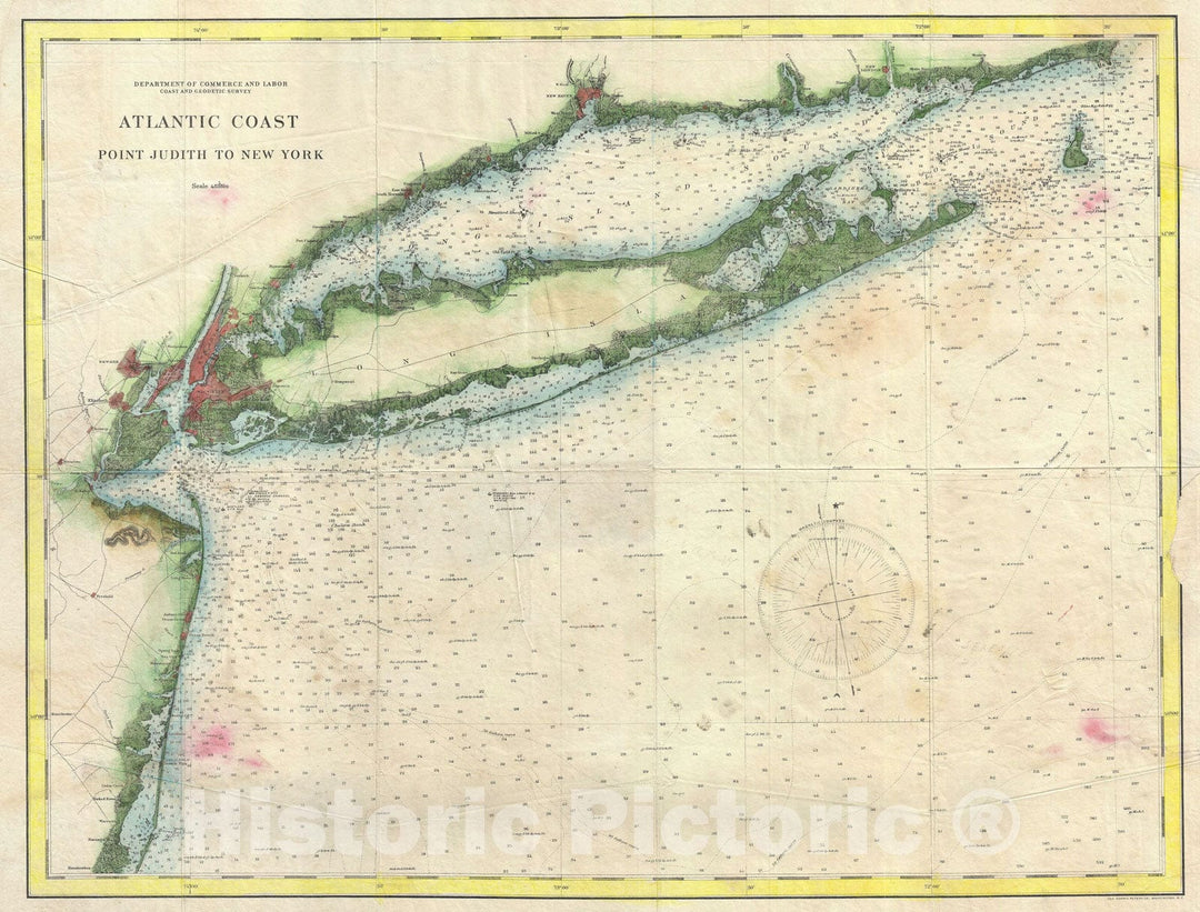 Historic Map : Nautical Chart Long Island and New York City, U.S. Coast Survey, 1890, Vintage Wall Art