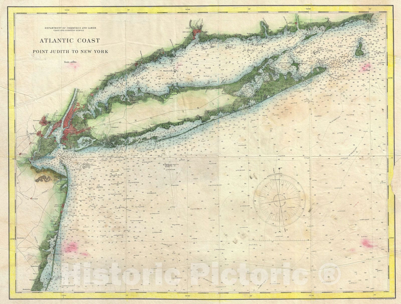 Historic Map : Nautical Chart Long Island and New York City, U.S. Coast Survey, 1890, Vintage Wall Art