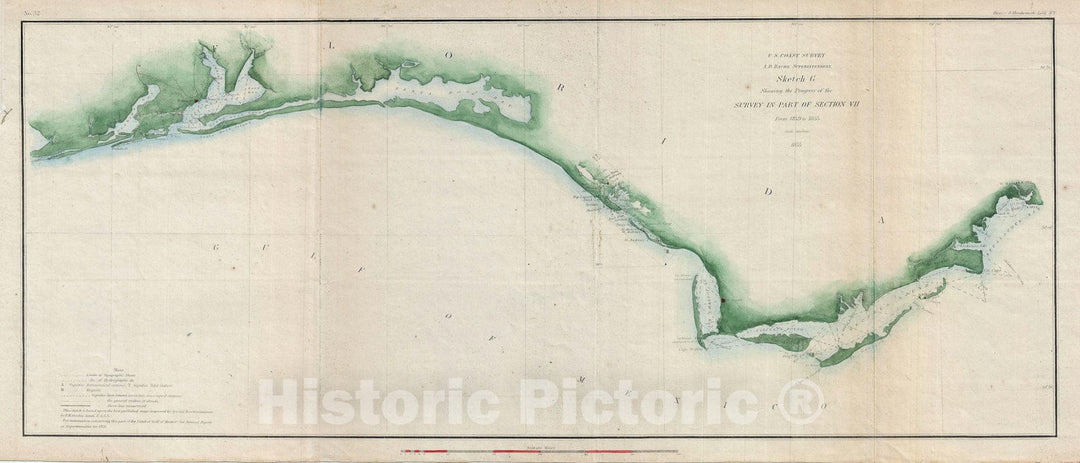 Historic Map : The Northeastern Florida Gulf Coast, U. S. Coast Survey, 1855, Vintage Wall Art