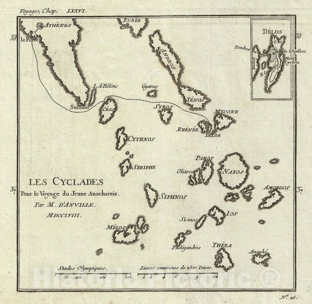 Historic Map : The Cyclades, Ancient Greece, Bocage, 1791, Vintage Wall Art