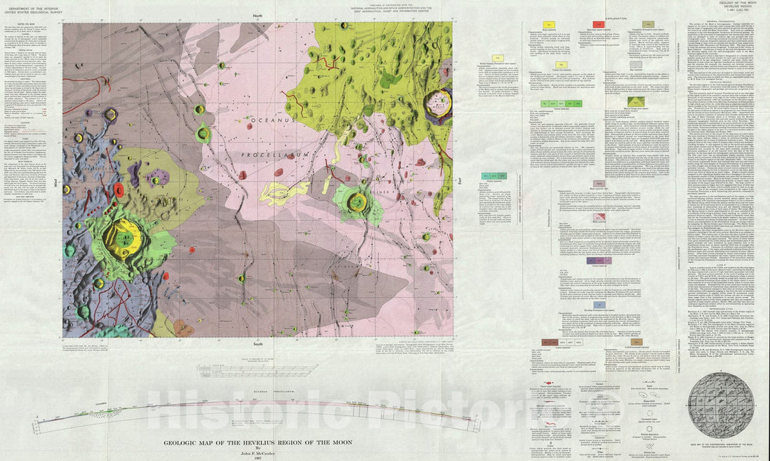 Historic Map : The Moon: Hevelius Region, USGS Geologic, 1967, Vintage Wall Art