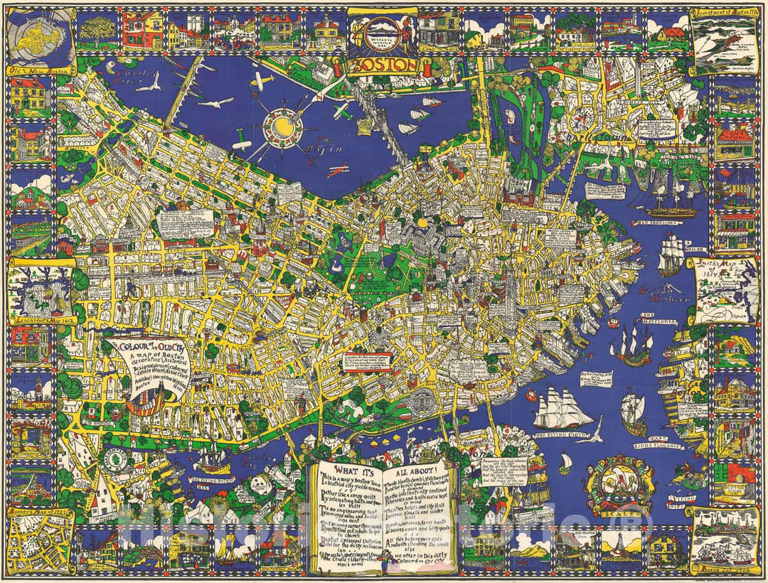 Historic Map : Pictorial Map of Boston, Massachusetts, Olsen and Clark, 1926, Vintage Wall Art