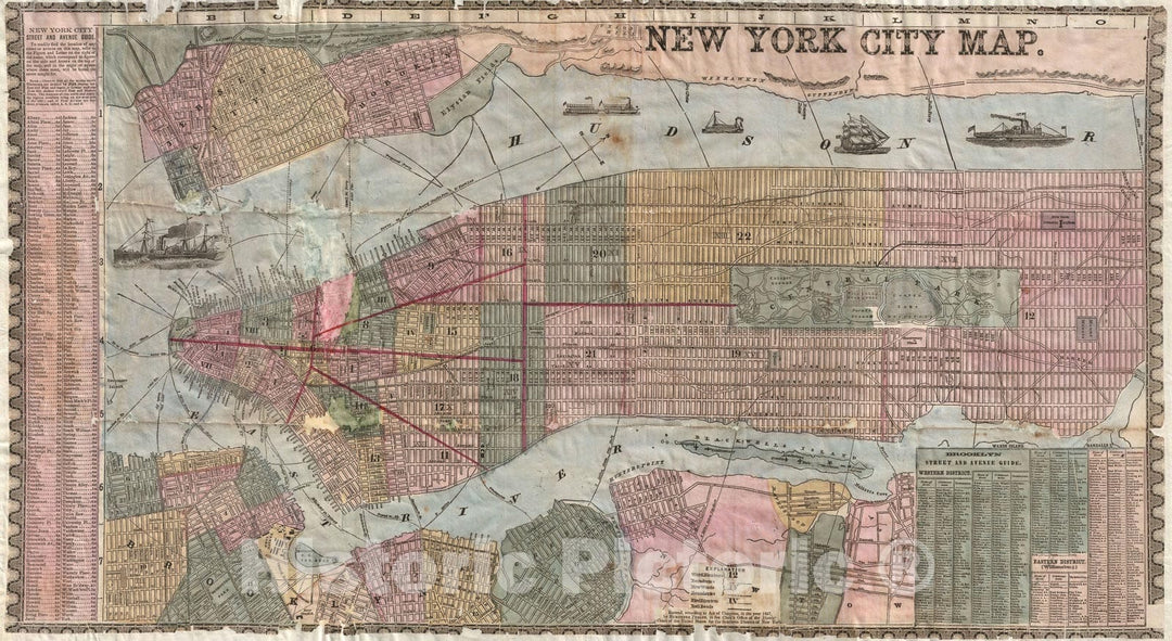 Historic Map : New York City, Phelps, 1857, Vintage Wall Art