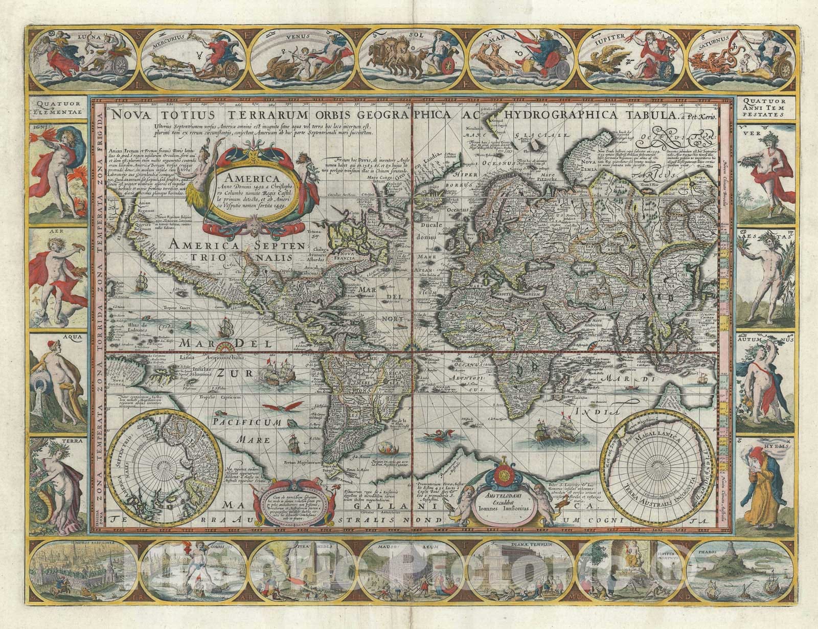 Historic Map : The World on Mercator Projection, Can den Keere, 1628, Vintage Wall Art