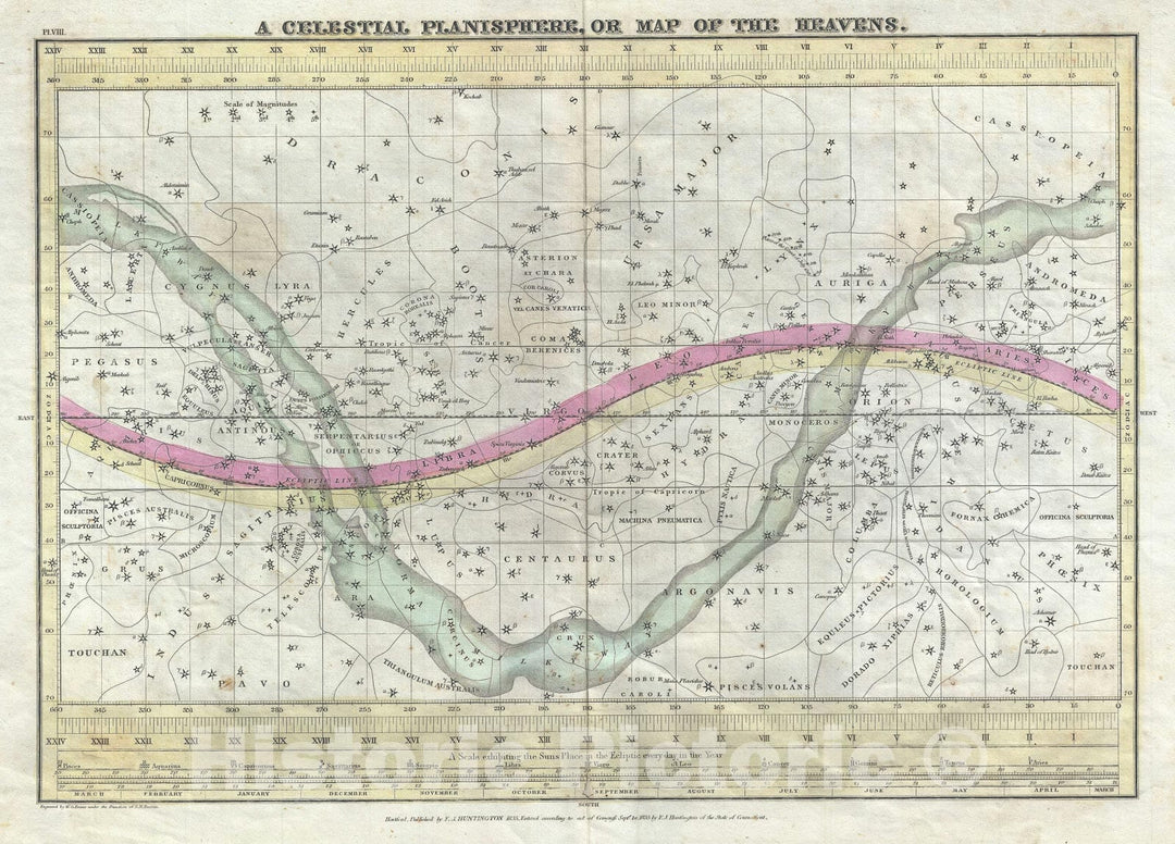 Historic Map : The Heavens or A Celestial Planisphere, Burritt - Huntington, 1835, Vintage Wall Art