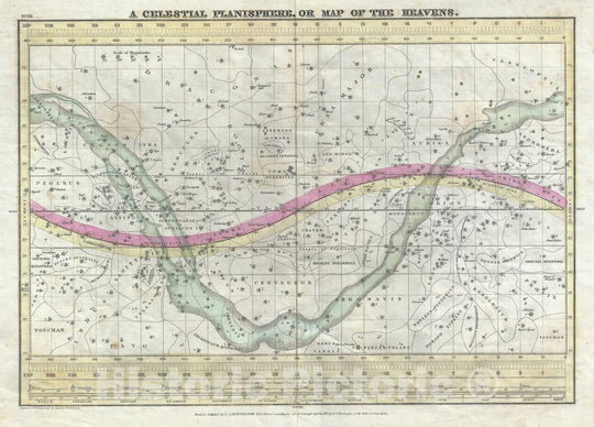 Historic Map : The Heavens or A Celestial Planisphere, Burritt - Huntington, 1835, Vintage Wall Art