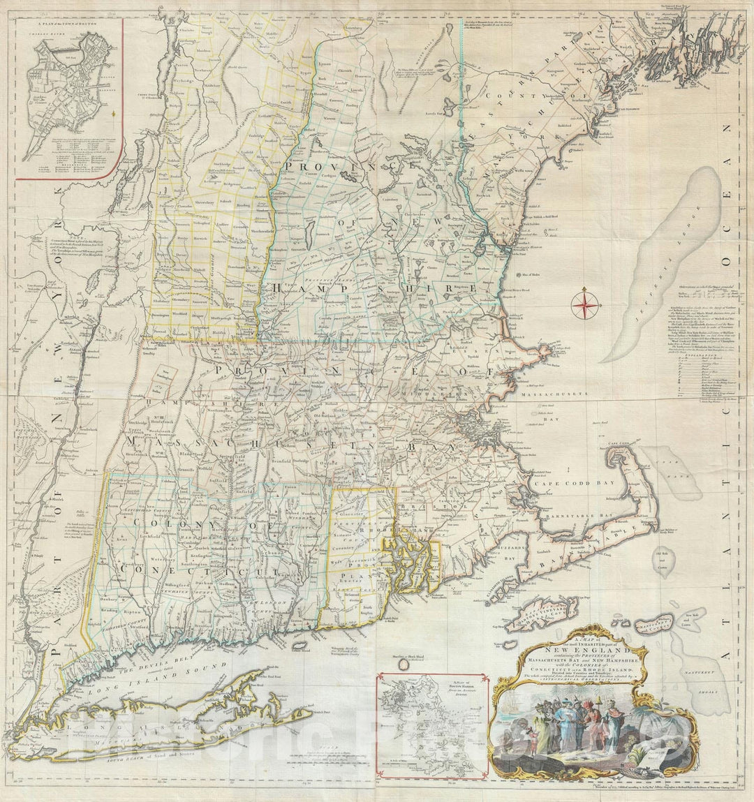 Historic Map : New England "Most Inhabited Part", Jefferys and Mead, 1774 v2, Vintage Wall Art