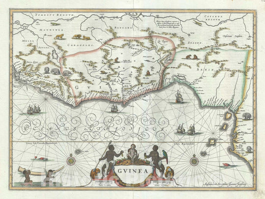 Historic Map : West Africa "Gold Coast Slave Coast, Ivory Coast", Jansson, 1660, Vintage Wall Art