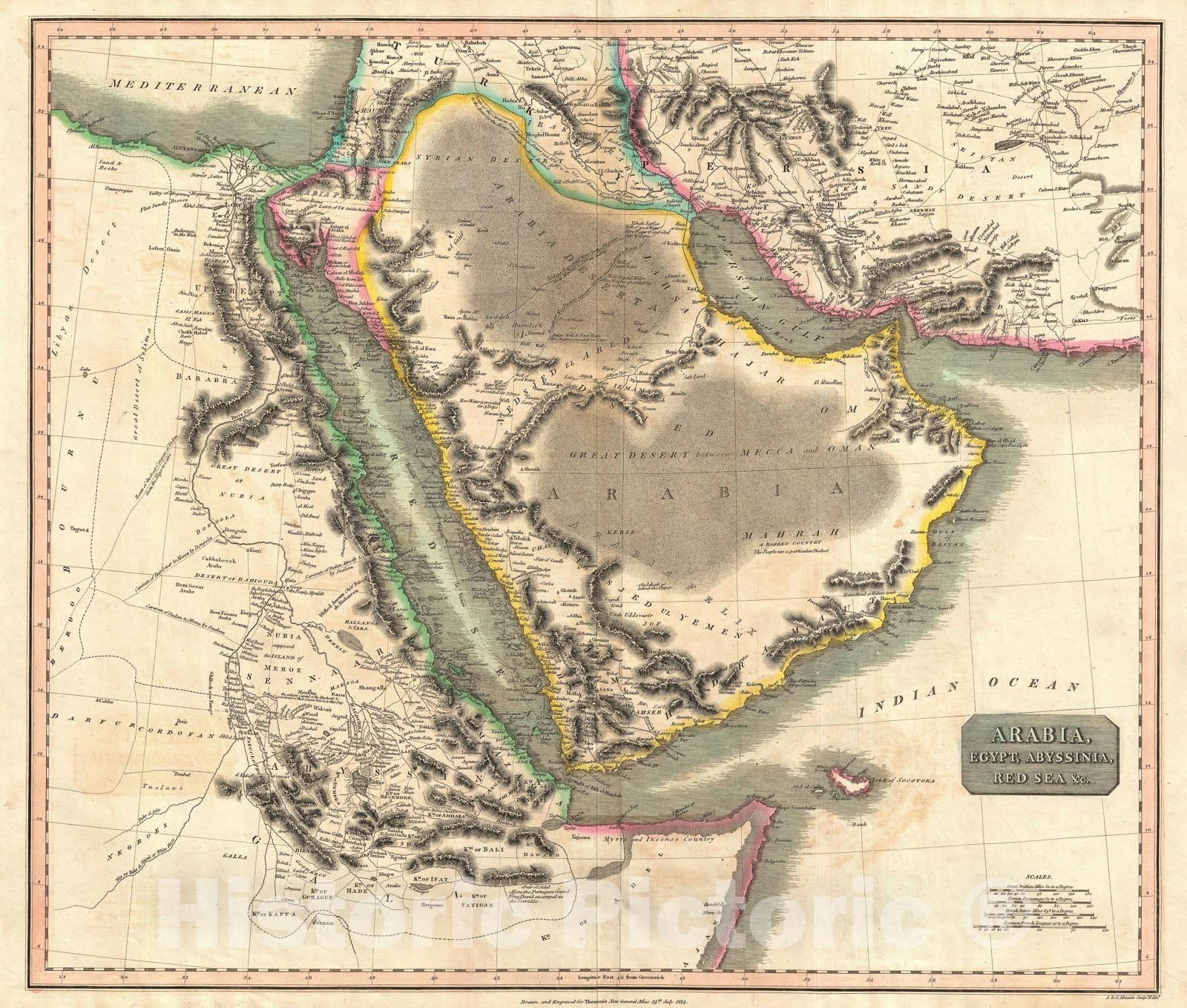 Historic Map : Arabia, Egypt, and Abysinnia, Thomson, 1814, Vintage Wall Art