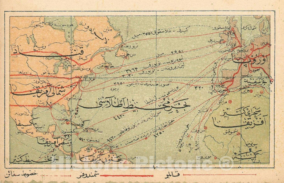 Historic Map : North America w/Telegraph Cables, Mehmet Esref, 1909, Vintage Wall Art