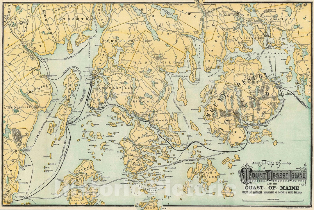 Historic Map : Mount Desert Island and The Coast of Maine, Rand Avery, 1902, Vintage Wall Art