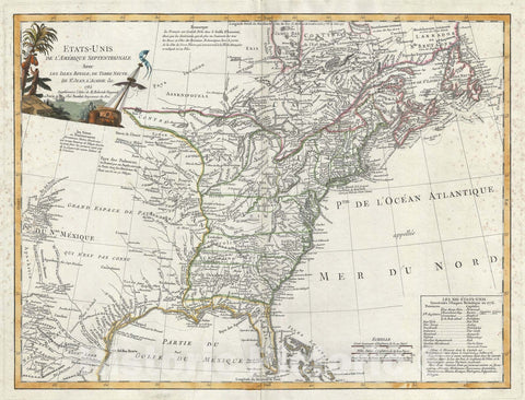 Historic Map : The United States showing Jefferson's Proposed States, Boudet, 1785, Vintage Wall Art
