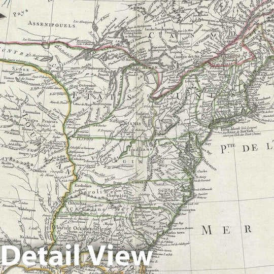 Historic Map : The United States showing Jefferson's Proposed States, Boudet, 1785, Vintage Wall Art