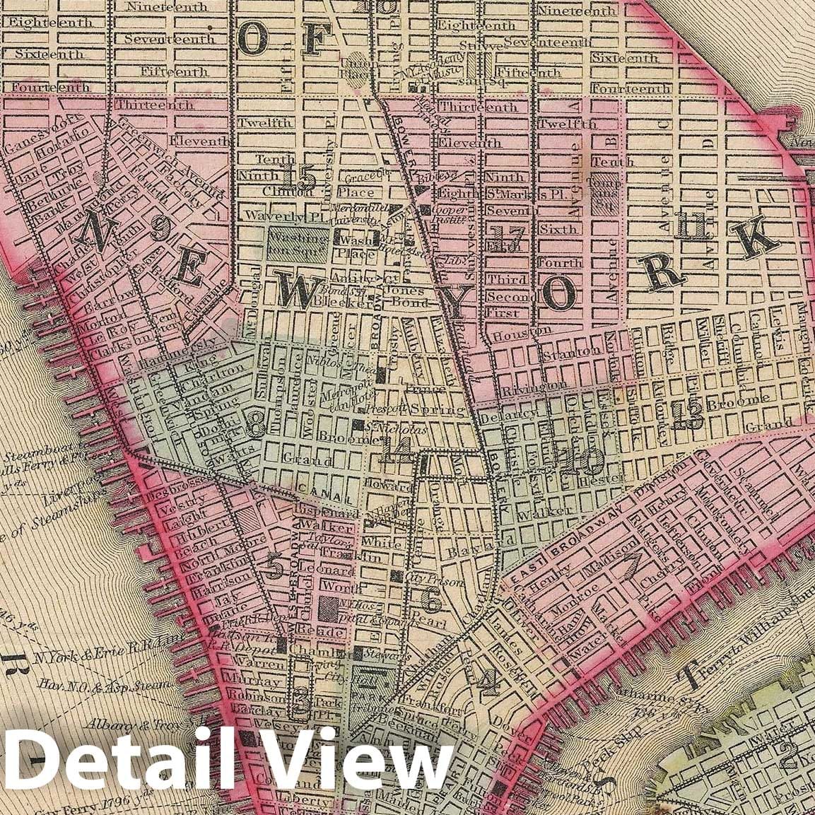 Historic Map : New York City, Mitchell, 1864, Vintage Wall Art