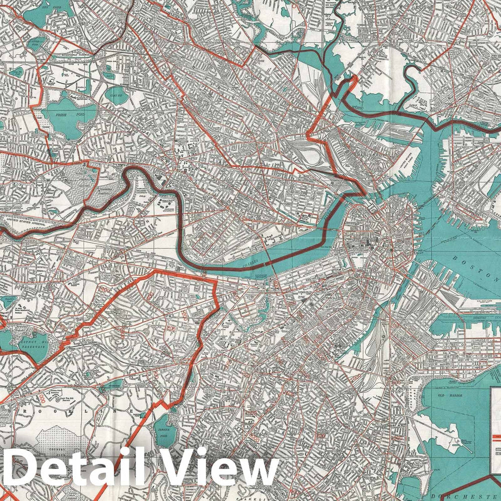 Historic Map : Plan of Boston, Massachusetts, Cram, 1939, Vintage Wall Art