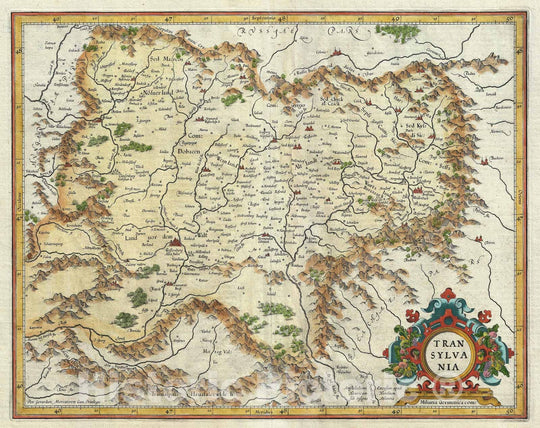 Historic Map : Transylvania "Romania", Mercator and Hondius, 1606, Vintage Wall Art