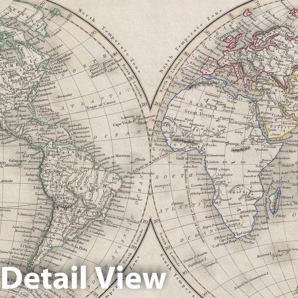 Historic Map : The World in Two Hemispheres, Black, 1840, Vintage Wall Art