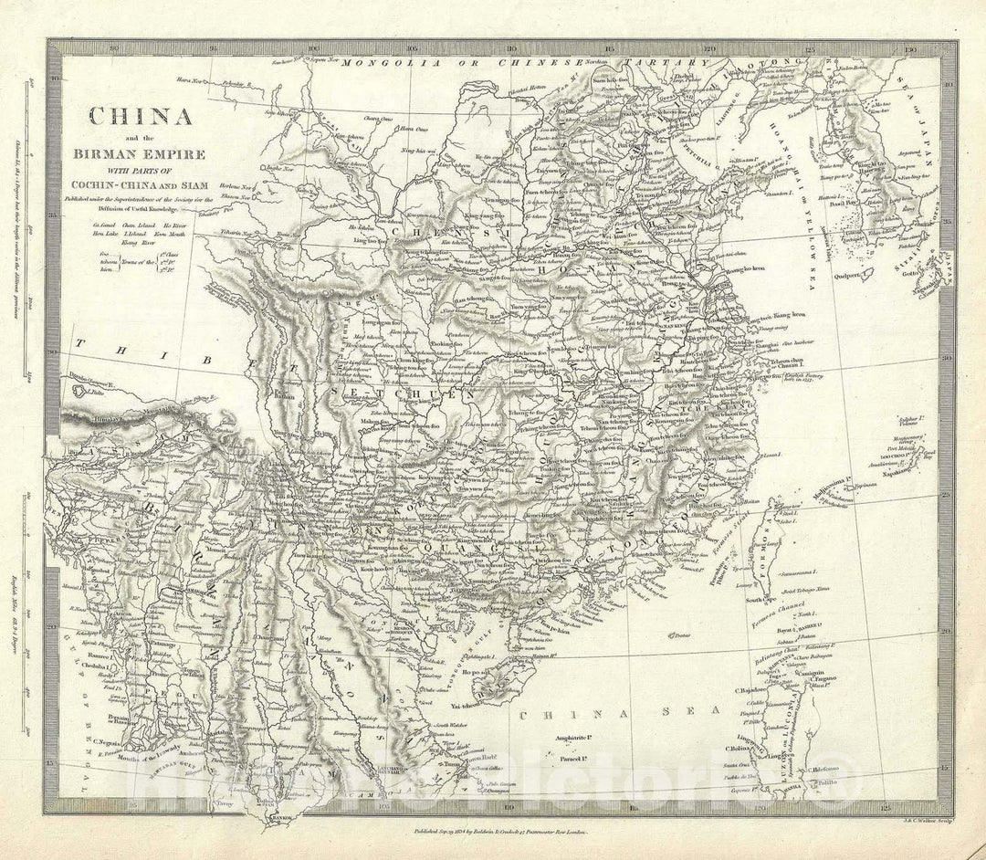 Historic Map : China and Burma or Myanmar, S.D.U.K., 1834, Vintage Wall Art