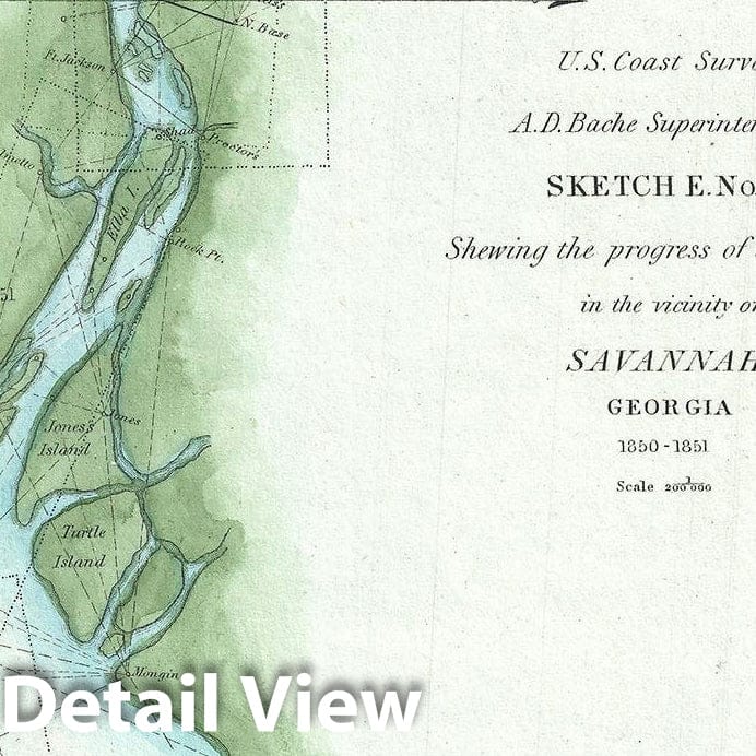 Historic Map : Savannah, Georgia and The Savannah River, U. S. Coast Survey, 1851, Vintage Wall Art