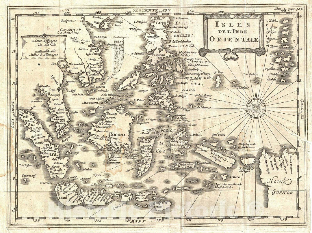 Historic Map : The East Indies: Borneo, Philippines, Singapore, Malaysia, Cluver, 1700, Vintage Wall Art