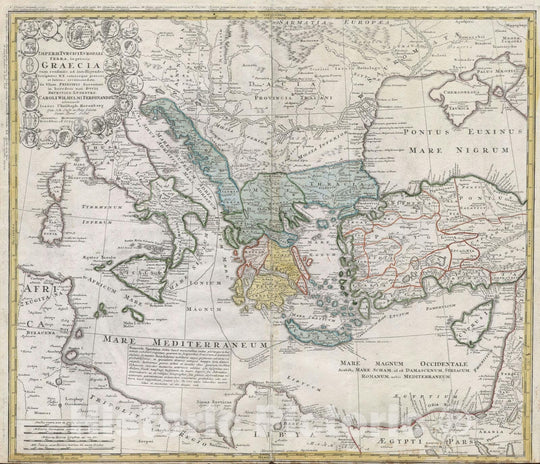 Historic Map : Ancient Greece &amp; The Eastern Mediterranean, Homann Heirs, 1741, Vintage Wall Art