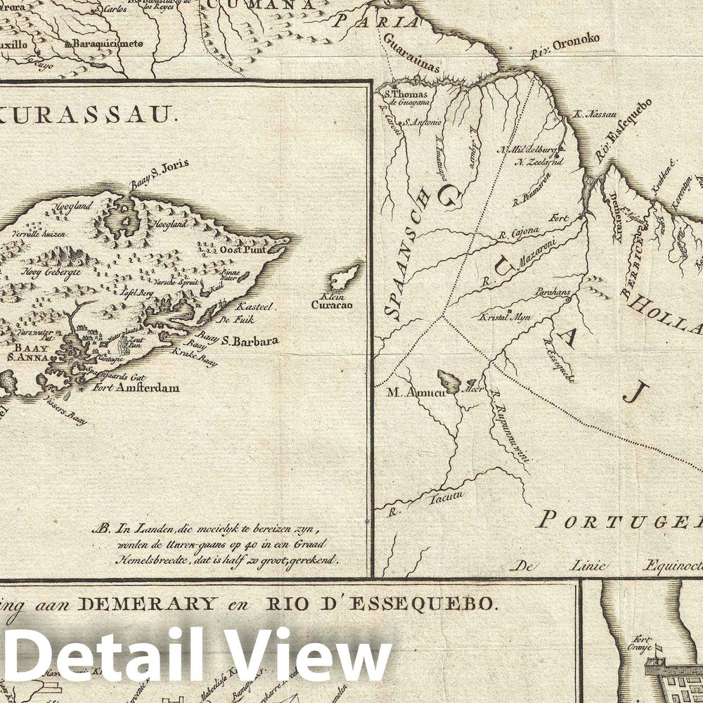 Historic Map : Guiana, Venezuela, and Curacao, Tirion, 1767, Vintage Wall Art