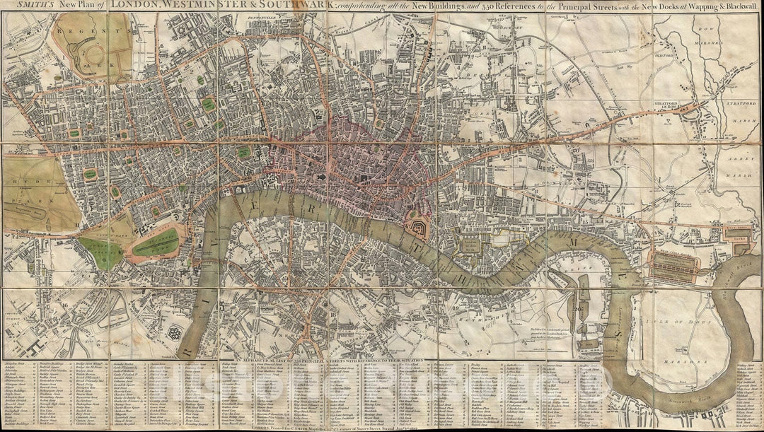 Historic Map : London, England, Smith, 1822, Vintage Wall Art