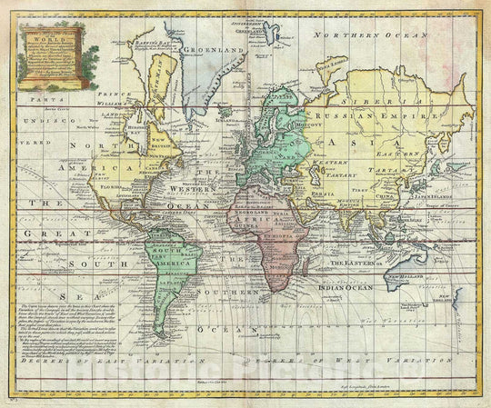 Historic Map : The World on Mercator Projection "Sea of Korea identified", Bowen, 1747, Vintage Wall Art