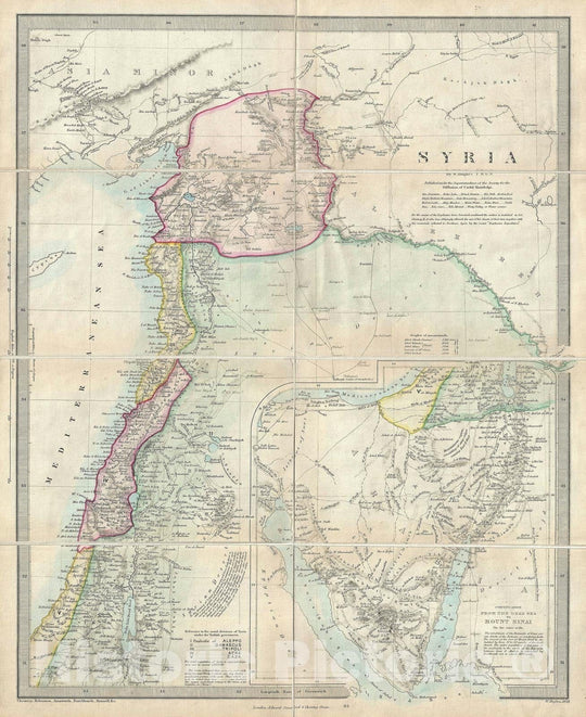 Historic Map : Syria, Israel and Holy Land "with Sinai Peninsula, Egypt", W. Hughes, 1858, Vintage Wall Art